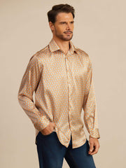 Clearance - 19Momme Silk Men's Long Sleeve Lapel Collar Floral Print Shirt