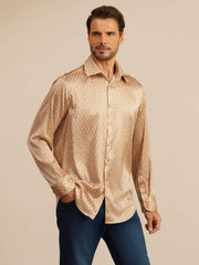 Clearance - 19Momme Silk Men's Long Sleeve Lapel Collar Floral Print Shirt