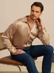 Clearance - 19Momme Silk Men's Long Sleeve Lapel Collar Floral Print Shirt