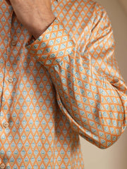 Clearance - 19Momme Silk Men's Long Sleeve Lapel Collar Floral Print Shirt