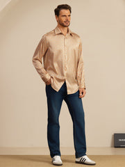 Clearance - 19Momme Silk Men's Long Sleeve Lapel Collar Floral Print Shirt