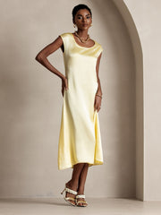 Clearance - 19Momme Silk Round Neck Cap Sleeve Midi Dress