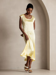 Clearance - 19Momme Silk Round Neck Cap Sleeve Midi Dress