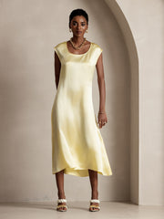Clearance - 19Momme Silk Round Neck Cap Sleeve Midi Dress