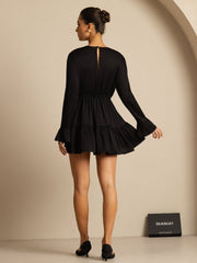 Clearance - 19Momme Silk  Ruffle Sleeves Short A-Line Flowy Dress