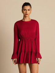 Clearance - 19Momme Silk  Ruffle Sleeves Short A-Line Flowy Dress