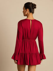 Clearance - 19Momme Silk  Ruffle Sleeves Short A-Line Flowy Dress