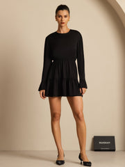 Clearance - 19Momme Silk  Ruffle Sleeves Short A-Line Flowy Dress