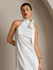 Clearance - 19Momme Silk Sleeveless Tie Neck Midi Dress