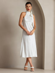 Clearance - 19Momme Silk Sleeveless Tie Neck Midi Dress