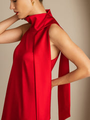 Clearance - 19Momme Silk Sleeveless Tie Neck Midi Dress