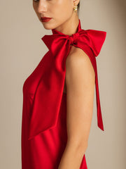 Clearance - 19Momme Silk Sleeveless Tie Neck Midi Dress
