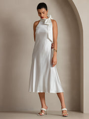 Clearance - 19Momme Silk Sleeveless Tie Neck Midi Dress