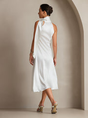 Clearance - 19Momme Silk Sleeveless Tie Neck Midi Dress