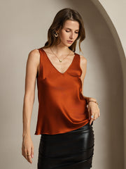 Clearance - 19Momme Silk Sleeveless V Neck Women's Tank Top with V Back Design