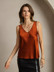 Clearance - 19Momme Silk Sleeveless V Neck Women's Tank Top with V Back Design