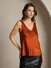 Clearance - 19Momme Silk Sleeveless V Neck Women's Tank Top with V Back Design