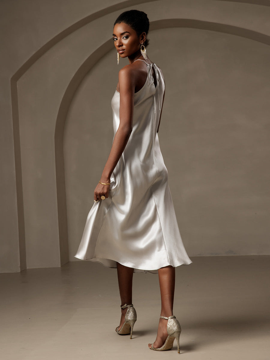 Clearance - 19Momme Silk Spaghetti straps Maxi Dress