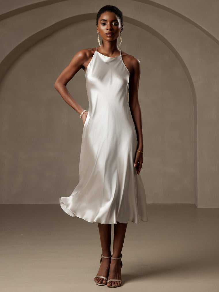 Clearance - 19Momme Silk Spaghetti straps Maxi Dress