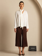 Clearance - 19Momme Silk Women's Asymmetrical Tie V Neck Blouse