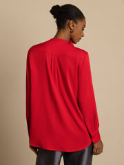 Clearance - 19Momme Silk Women's Long Sleeve Stand Collar Bow Blouse