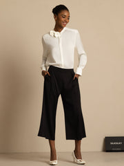 Clearance - 19Momme Silk Women's Long Sleeve Stand Collar Bow Blouse