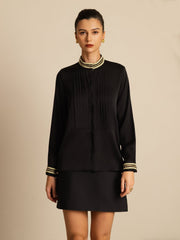 Clearance - 19Momme Silk Women's Pleated Stand Collar Blouse