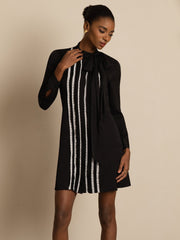 Clearance - 19Momme Silk  Women's Tie-Neck Short Shirt Dress with Vertical Pleated
