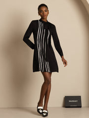 Clearance - 19Momme Silk  Women's Tie-Neck Short Shirt Dress with Vertical Pleated