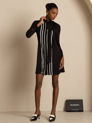 Clearance - 19Momme Silk  Women's Tie-Neck Short Shirt Dress with Vertical Pleated