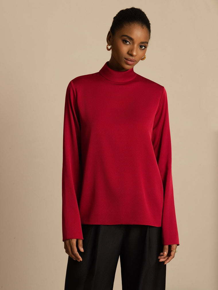 Clearance - 19Momme Silk Women's Turtle Neck Long Sleeve Top