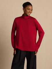 Clearance - 19Momme Silk Women's Turtle Neck Long Sleeve Top