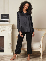 Clearance - 22Momme Pure Silk Casual Long Sleeve Women's Pajamas Set