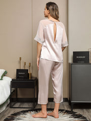 Clearance - 2Pcs Pure Silk Slit Back Pajamas Set