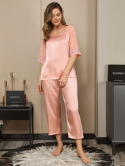 Clearance - 2Pcs Pure Silk Slit Back Pajamas Set