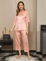 Clearance - 2Pcs Pure Silk Slit Back Pajamas Set