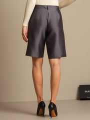 Clearance - 32Momme Silk-Wool Blend High Waist Straight Fit Women's Mid-length Pants with Side Pockets  Design