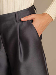 Clearance - 32Momme Silk-Wool Blend High Waist Straight Fit Women's Mid-length Pants with Side Pockets  Design