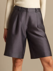 Clearance - 32Momme Silk-Wool Blend High Waist Straight Fit Women's Mid-length Pants with Side Pockets  Design