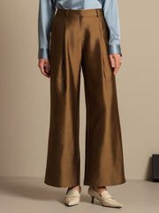 Clearance - 32Momme Silk-Wool Blend High Waist Wide Leg Women's Pants with Side Pockets Design