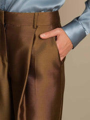 Clearance - 32Momme Silk-Wool Blend High Waist Wide Leg Women's Pants with Side Pockets Design