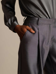 Clearance - 32Momme Silk-Wool Blend High Waist Wide Leg Women's Pants with Side Pockets Design