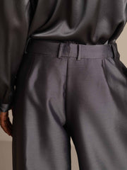 Clearance - 32Momme Silk-Wool Blend High Waist Wide Leg Women's Pants with Side Pockets Design