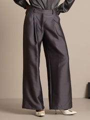Clearance - 32Momme Silk-Wool Blend High Waist Wide Leg Women's Pants with Side Pockets Design