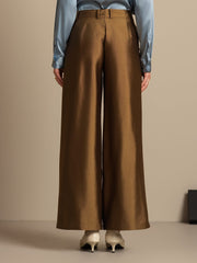 Clearance - 32Momme Silk-Wool Blend High Waist Wide Leg Women's Pants with Side Pockets Design