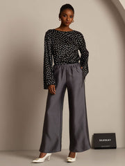 Clearance - 32Momme Silk-Wool Blend Straight Fit Women's Pants with Drawstring Side Pockets  Design