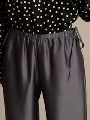 Clearance - 32Momme Silk-Wool Blend Straight Fit Women's Pants with Drawstring Side Pockets  Design