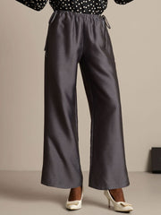 Clearance - 32Momme Silk-Wool Blend Straight Fit Women's Pants with Drawstring Side Pockets  Design