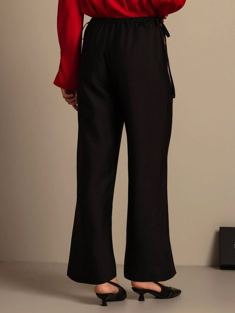 Clearance - 32Momme Silk-Wool Blend Straight Fit Women's Pants with Drawstring Side Pockets  Design
