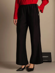 Clearance - 32Momme Silk-Wool Blend Straight Fit Women's Pants with Drawstring Side Pockets  Design